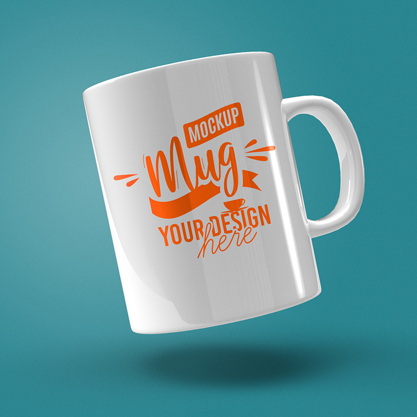White Mug on Blue Background Mockup
